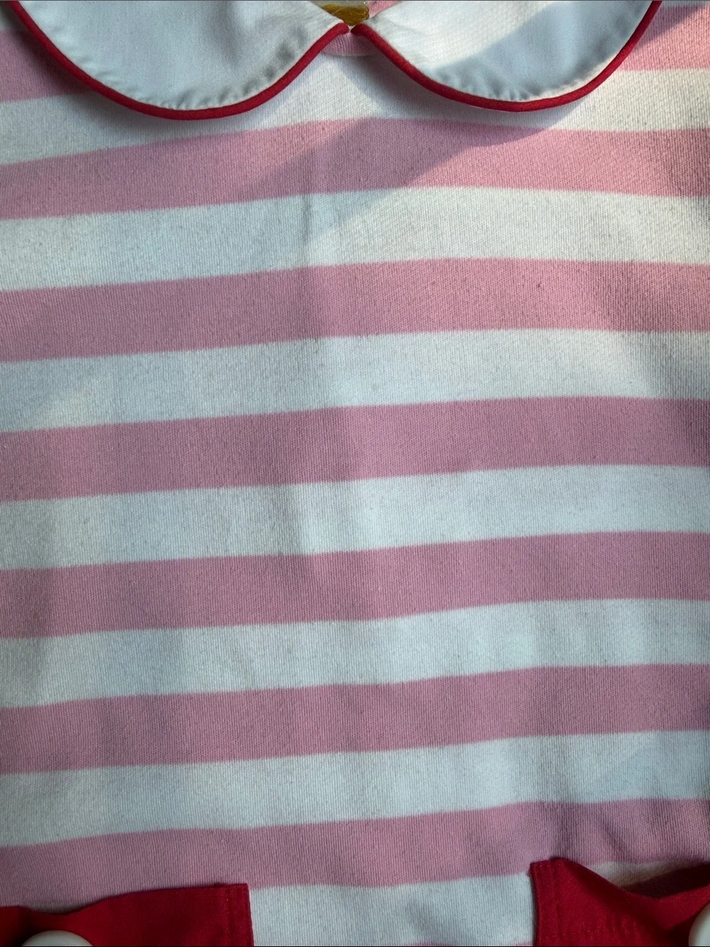 Girls Pink & White Stripe Pocket Dress Pajamas with Red Accents